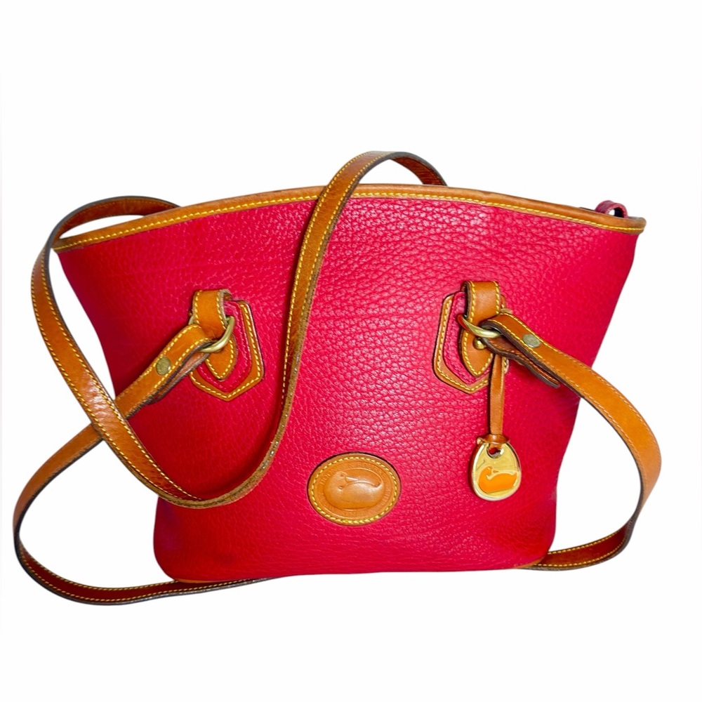 Dooney & Bourke Red & Tan Grain Pebbled Leather Stephanie Shoulder Bag